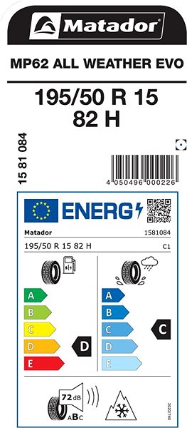 Celoročná pneumatika Matador MP62 All Weather EVO 195/50 R15 82 H Energetický štítok