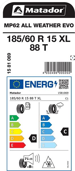 Celoročná pneumatika Matador MP62 All Weather Evo 185/60 R15 88 T Energetický štítok