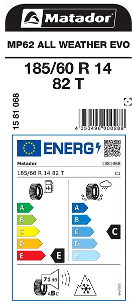 Celoročná pneumatika Matador MP62 All Weather EVO 185/60 R14 82 T Energetický štítok