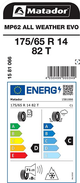 Celoročná pneumatika Matador MP62 All Weather Evo 175/65 R14 82 T Energetický štítok