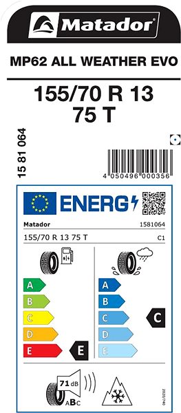 Celoroční pneumatika Matador MP62 All Weather Evo 155/70 R13 75 T Energetický štítek