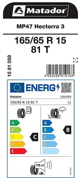 Letní pneumatika Matador MP47 Hectorra 3 165/65 R15 81 T Energetický štítek