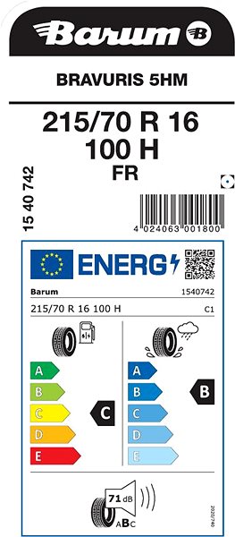 Letní pneumatika Barum Bravuris 5HM 215/70 R16 100 H Energetický štítek