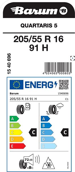Celoroční pneumatika Barum Quartaris 5 205/55 R16 91 H Energetický štítek