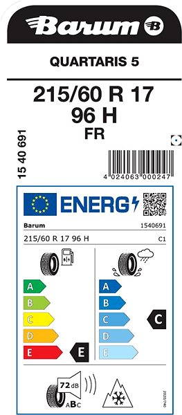 Celoročná pneumatika Barum Quartaris 5 215/60 R17 96 H Energetický štítok