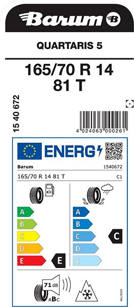 Celoročná pneumatika Barum Quartaris 5 165/70 R14 81 T Energetický štítok