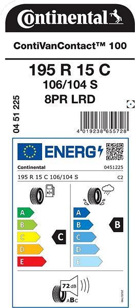 Letní pneumatika Continental ContiVanContact 100 195/80 R15 106 S Energetický štítek