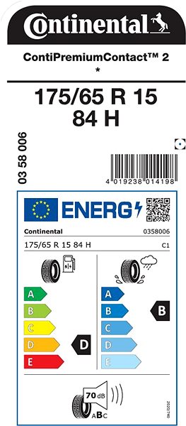 Letná pneumatika Continental PremiumContact 2 175/65 R15 84 H Energetický štítok