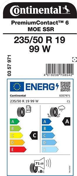 Letní pneumatika Continental PremiumContact 6 SSR 235/50 R19 99 W Energetický štítek
