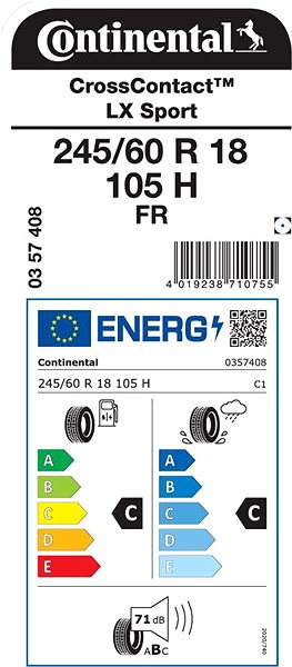 Letná pneumatika Continental CrossContact LX Sport 245/60 R18 105 H Energetický štítok
