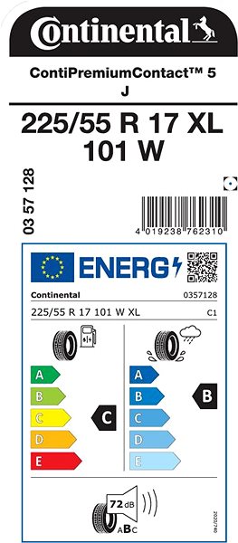 Letní pneumatika Continental PremiumContact 5 225/55 R17 101 W Energetický štítek