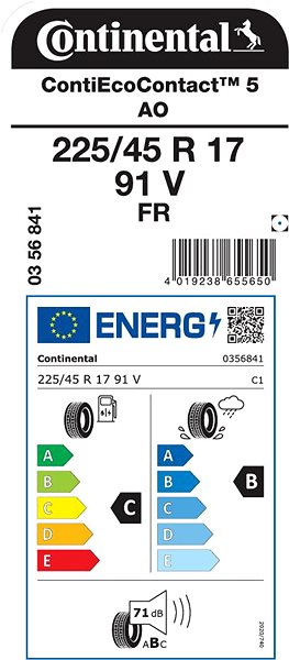 Letná pneumatika Continental ContiEcoContact 5 225/45 R17 91 V Energetický štítok
