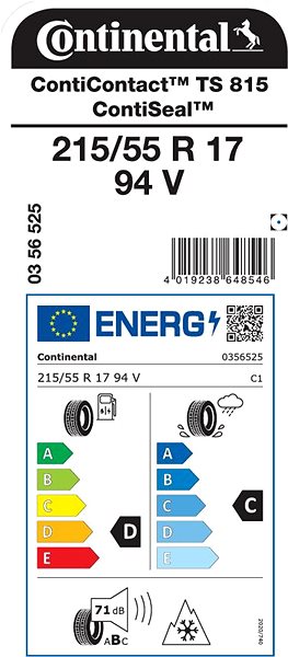 Letní pneu Continental ContiContact TS 815 CS 215/55 R17 94 V Energetický štítek