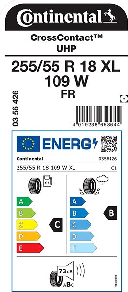 Letní pneumatika Continental CrossContact UHP 255/55 R18 109 W Energetický štítek