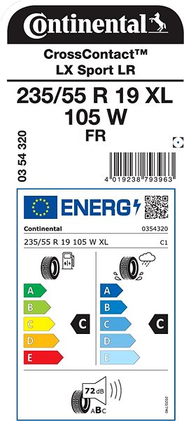 Letná pneumatika Continental CrossContact LX Sport 235/55 R19 105 W Energetický štítok