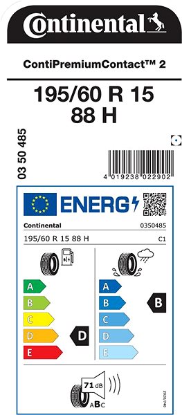 Letní pneu Continental PremiumContact 2 195/60 R15 88 H Energetický štítek