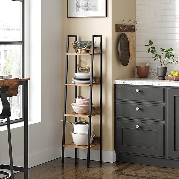 Shelving Unit Houseland Shelf Vasagle LUDGE 4 floors brown-black ...