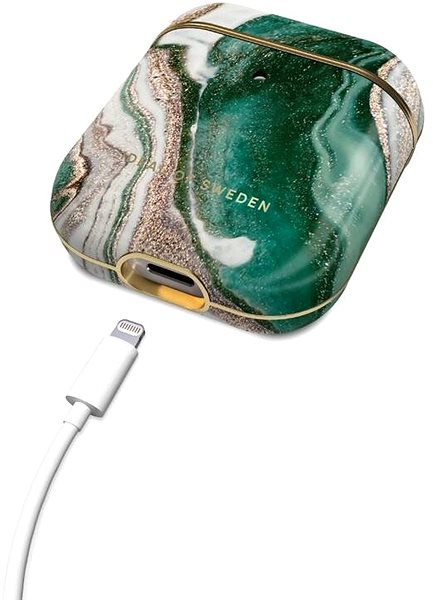 Headphone Case iDeal Of Sweden for Apple Airpods 1/2 Generation Golden Olive Marble Connectivity (ports)
