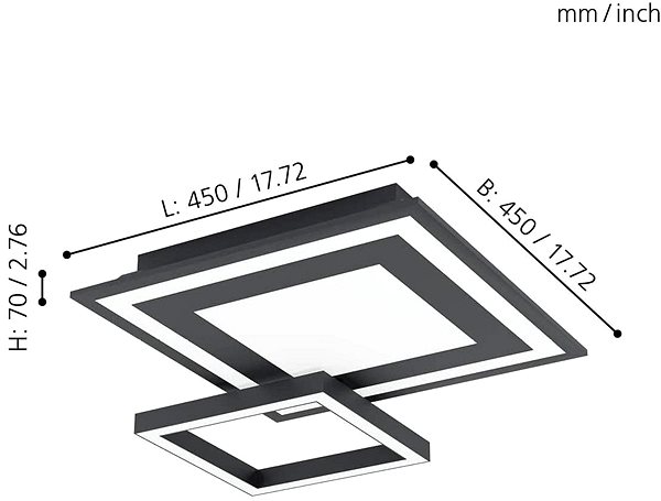 Stropní světlo Eglo 99312 - LED RGB Stmívatelné stropní svítidlo SAVATAEILA-C LED/20W/230V Technický nákres