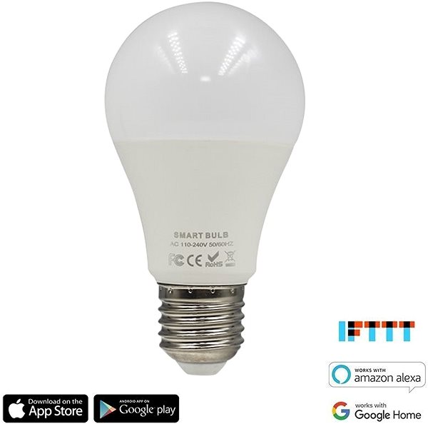 LED Bulb iQ-Tech SmartLife WB011, Wi-Fi E27 Socket, 9W, white Screen