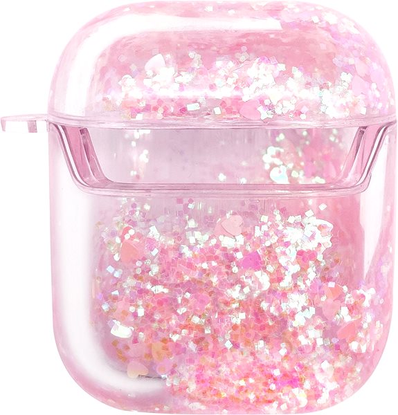 Fülhallgató tok iWill PC Protective Liquid Floating Glitter Apple Airpods Case Heart Pink Hátoldal