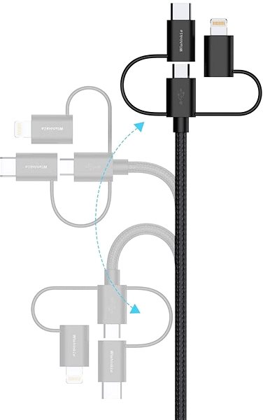 Data Cable iWill 3in1 Nylon Data USB-C + Micro USB + Lightning Cable Black Features/technology