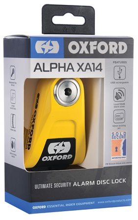 Zámok na motorku OXFORD Zámok kotúčovej brzdy Alpha Alarm XA14 ...