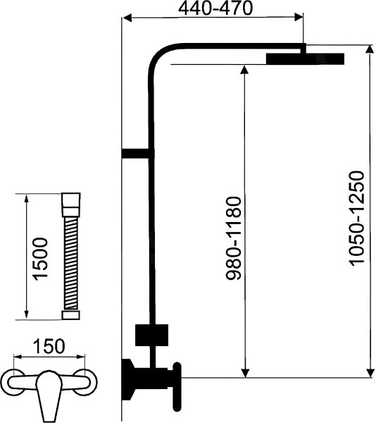 Vodovodná batéria NOVASERVIS Nobless Edge SET069/36,0 sprchový set výškovo nastaviteľný chróm Technický nákres