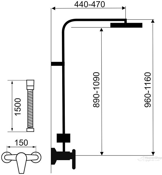 Vodovodná batéria NOVASERVIS Nobless Edge SET069/TER,0 sprchový set termostatický chróm Technický nákres