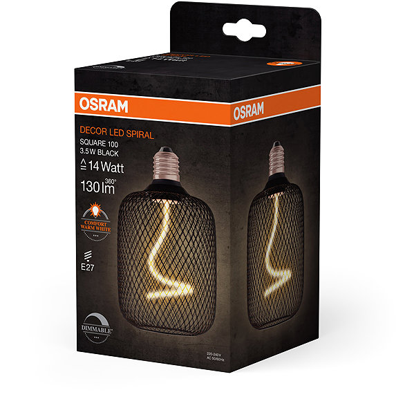 Ceiling light OSRAM spiral LED ceiling light E27 SQUARE BLACK, tunable warm white .