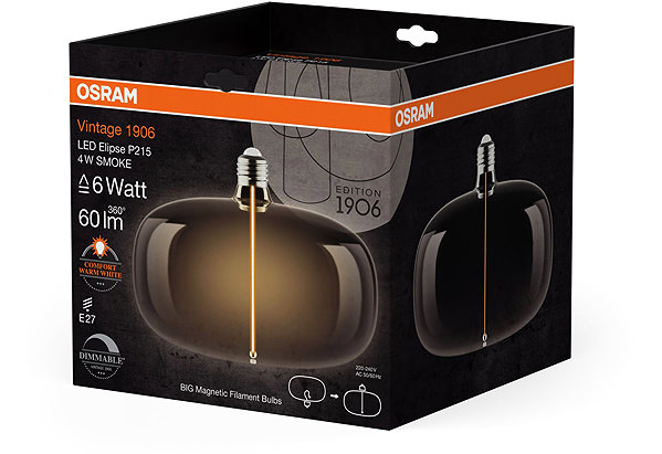 LED bulb OSRAM Smoke LED bulb E27 4W VINTAGE ELIPSE, warm white .