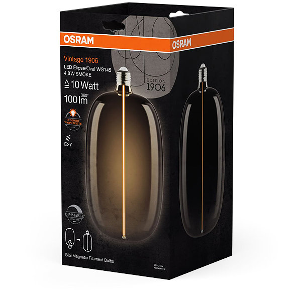 LED bulb OSRAM Smoke LED bulb E27 4.8W VINTAGE ELIPSE/OVAL, warm white .