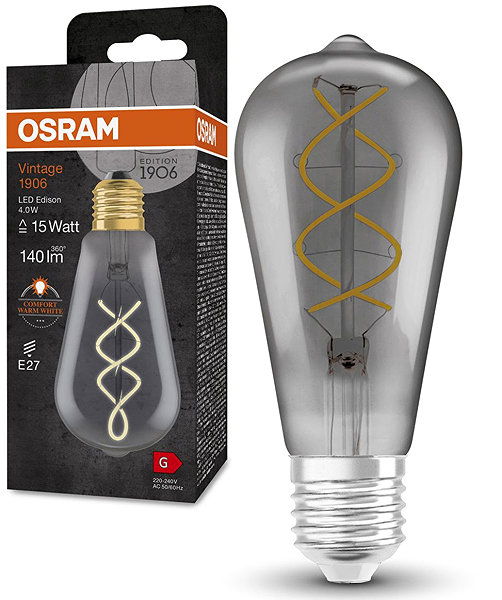 LED bulb OSRAM spiral LED bulb E27 4W VINTAGE 1906, warm white .