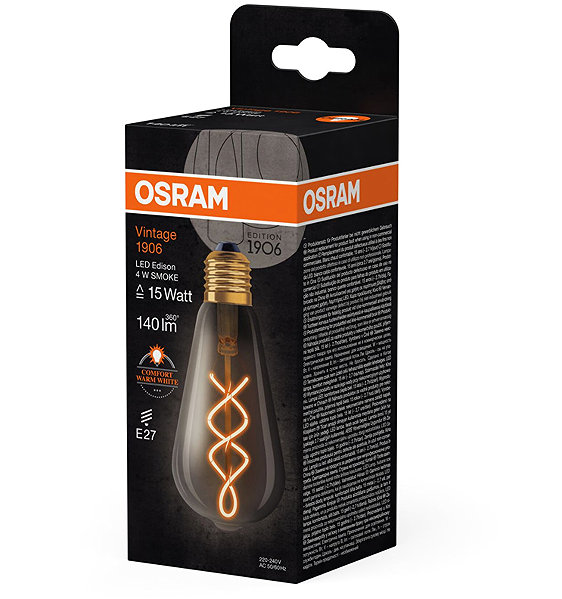 LED bulb OSRAM spiral LED bulb E27 4W VINTAGE 1906, warm white .