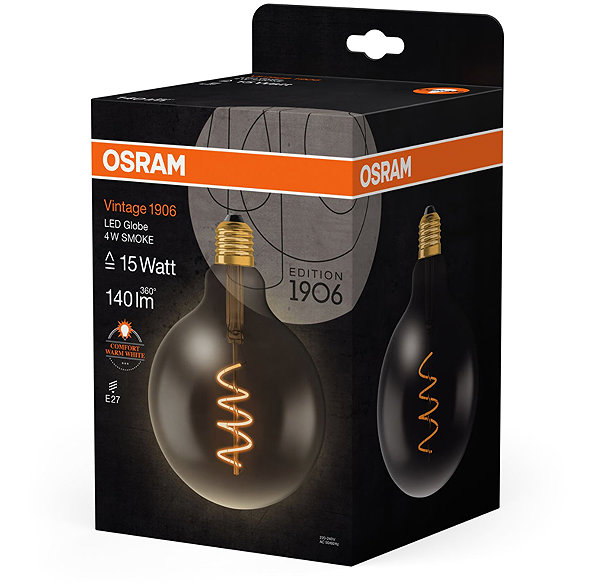 LED bulb OSRAM large LED round bulb E27 4 W GLOBE, warm white .