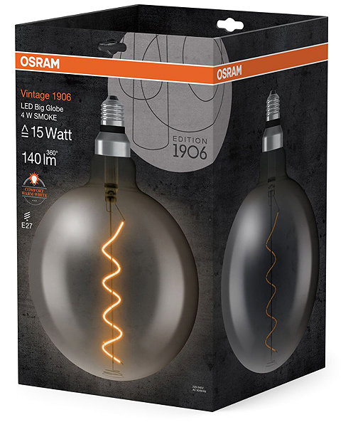LED bulb OSRAM black round LED bulb E27 4 W VINTAGE, warm white .