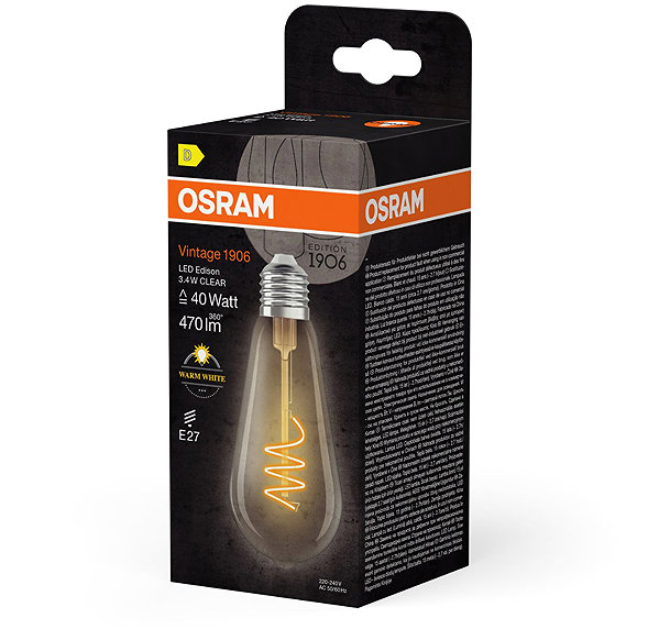 LED-Birne OSRAM LED-Lampe klar E27 3,4 W VINTAGE EDISON, warmweiß ...