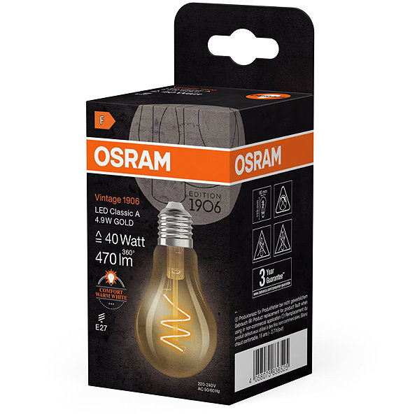 LED-Birne OSRAM LED-Glühbirne gold E27 4,9 W VINTAGE CLASSIC A, warmweiß ...