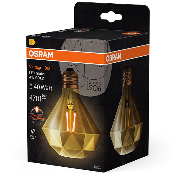 LED-Birne OSRAM Diamant LED-Lampe E27 4,5 W Vintage 1906, warmweiß ...