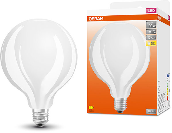 LED bulb OSRAM large round LED bulb E27 11 W STAR, warm white .