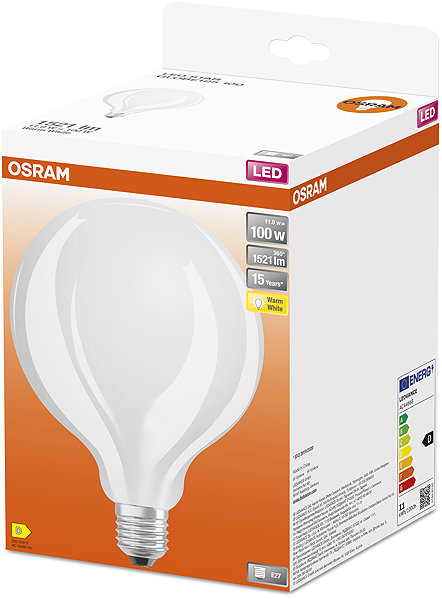 LED bulb OSRAM large round LED bulb E27 11 W STAR, warm white .