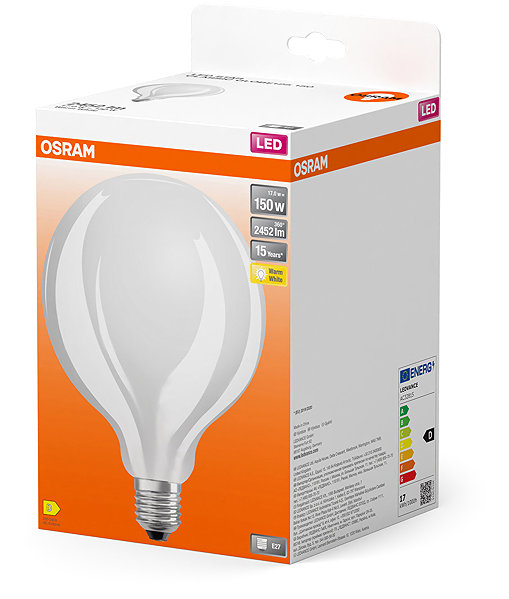LED bulb OSRAM large LED bulb E27 17 W STAR CLASSIC GLOBE, warm white .