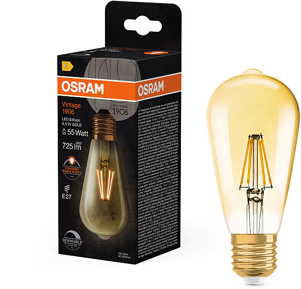 LED bulb OSRAM dimmable LED bulb E27 6,5 W Vintage 1906, warm white .