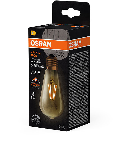 LED bulb OSRAM dimmable LED bulb E27 6,5 W Vintage 1906, warm white .