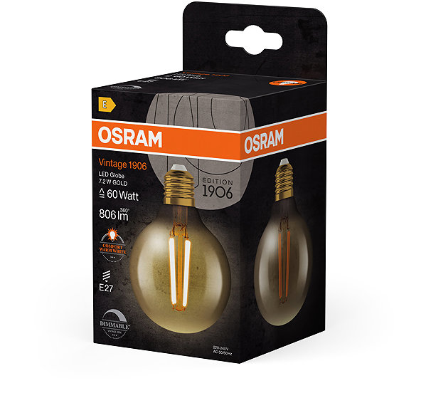 LED bulb OSRAM spherical LED gold bulb E27 VINTAGE 7.2 W, warm white .