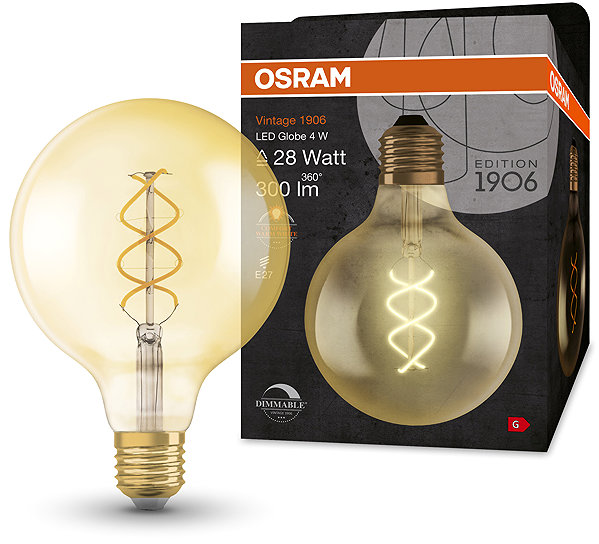 LED bulb OSRAM dimmable LED bulb E27 4 W GLOBE VINTAGE, warm white .