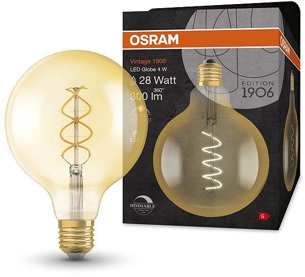 LED bulb OSRAM dimmable LED bulb E27 4 W GLOBE VINTAGE, warm white .
