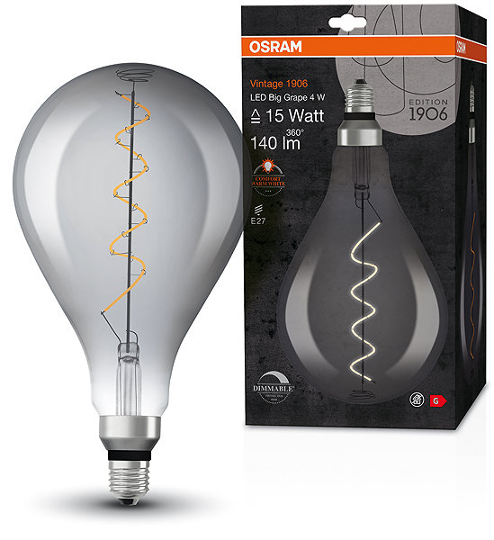 LED bulb OSRAM dimmable LED bulb E27 4 W VINTAGE GRAPE, warm white .
