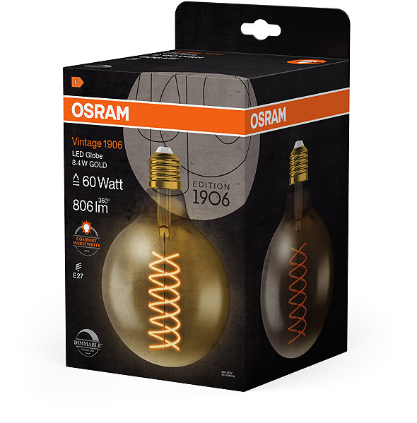 LED bulb OSRAM spherical LED gold bulb E27 VINTAGE 8.4 W, warm white .