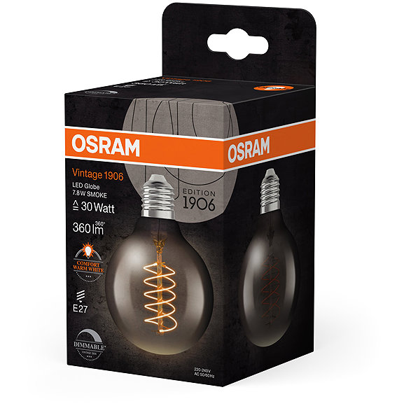 LED bulb OSRAM dimmable LED vintage bulb E27 7,8 W GLOBE, warm white .